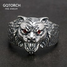 925 Sterling Silver Tiger Ring for Men Exaggerated Cool Vintage Thai Silver Open - £44.35 GBP