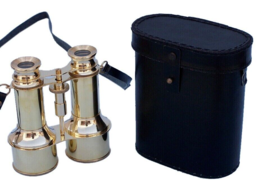 Binoculars 6&quot; Commanders Brass Binoculars with Leather Case - £73.61 GBP