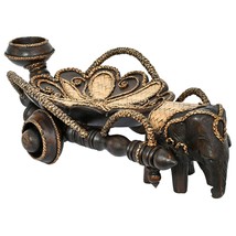Majestic Carved Rain Tree Wood Elephant Cart Tray with Candle Holder - £25.39 GBP