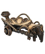 Majestic Carved Rain Tree Wood Elephant Cart Tray with Candle Holder - £24.90 GBP