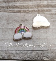 5 Rainbow Charms Enamel Pendants Silver Rainbow Baby Findings - £2.24 GBP