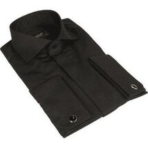 Men Sateen Cotton Blend Shirt Manschett Quesste Turkey Slim Fit 4130-03 Black image 3