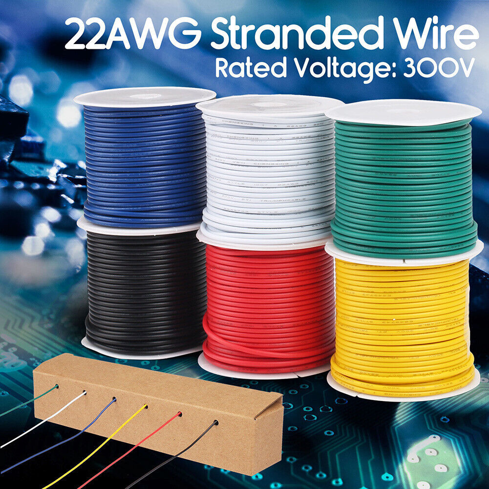 6 Rolls Flexible Pvc Electrical Wire 22 Awg Gauge Copper Hook Up 300V 30Ft - $32.29