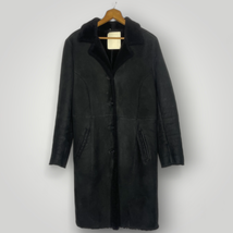 Vintage Barney&#39;s New York Shearling Sheepsking Coat Long Collared Black Medium - £270.68 GBP