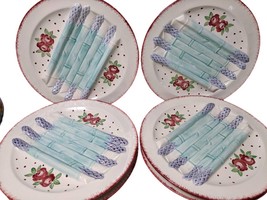 6 Longchamp French Majolica Asparagus Plates 9 7/8&quot; - £186.25 GBP