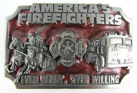 1983 Vintage Siskiyou American Commemorative Firefighter 3D Pewter Belt ... - £9.44 GBP