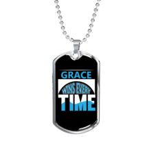 Grace Wins Every Time Necklace Stainless Steel or 18k Gold Dog Tag 24&quot; Chain - £37.37 GBP+
