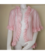 Pink Ruffled Lace Top Womens M Open Front Boho Fairycore Lingerie Cardigan - $23.60 CAD