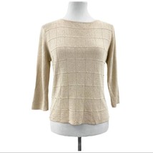 Bob Mackie Studio Womens M Gold Metallic Beaded Sweater Holiday Festive  - £19.23 GBP