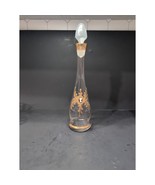Mid Century Modern Decanter, Gold Accents Clear Glass Bottle, Vintage 3D... - $24.75