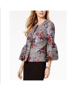 ALFANI Black White Bubble Sleeve Floral Print Jacket Coat Size Medium - $495.36 MXN