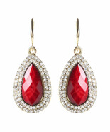 Amrita Singh Culver Ruby Resin Crystal Teardrop Gold Tone Earrings ERC 9... - $21.29