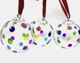 Christmas Holiday Polka Dot Round Glass Ornaments Set of 3 - $8.95