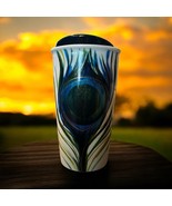 2015 Starbucks Peacock Feather Ceramic Tumbler 12oz Travel Coffee Cup w ... - $451.41 MXN
