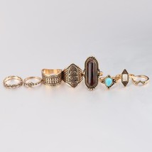 8pcs/Sets Boho Beach Midi Ring For Women Vintage Tibetan Turkish Crystal Gold Co - £7.07 GBP