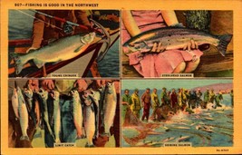 Oregon Washington Vintage Postcard Fishing Is Good In The Northwest -bk34 - £1.57 GBP