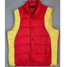 JC Penney Vest Men&#39;s Large Red Yellow Puffer Vtg 70s Groovy Jacket Full Zip - $39.57