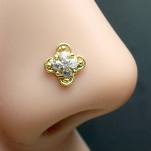 Floral Style Gold Plated Nose Stud White CZ Twisted nose ring 24g - £11.98 GBP
