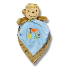 Carter&#39;s Monkey Lovey Blue Brown I Love Hugs Rattle Security Blanket CLEAN C11  - £9.43 GBP