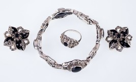 Gorgeous Sterling Silver Onyx and Hematite Jewelry Set Bracelet, Earring... - £464.37 GBP