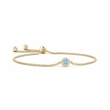 ANGARA Bezel-Set Aquamarine Bolo Bracelet Halo in 14K Gold (Grade-AAA Size-4) - £671.52 GBP