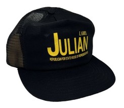 Vintage Larry Julian Hat Cap Snap Back Black Mesh Trucker Republican State House - £14.12 GBP