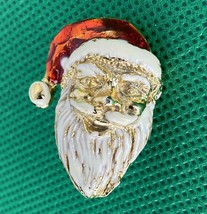 Vintage Christmas Santa Claus Head Brooch Pin Enamel Gold Tone Red Brooch - $24.99