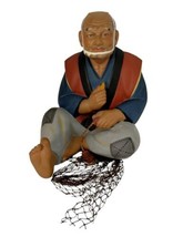 Vintage Hand Painted Hakata Urasa Mimasu Clay Doll Man Fisherman w/ Fish... - £35.60 GBP