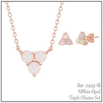 Sterling Silver Triple White Opal Cluster Necklace and Earrings Set - Rose Gold - £53.31 GBP