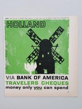 1959 Bank of America Travelers Cheques Holland Windmill Vtg Magazine Pri... - $12.40 CAD