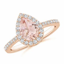 Authenticity Guarantee 
ANGARA Pear Morganite Ring with Diamond Halo in 14K R... - £1,000.11 GBP