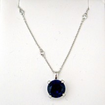 Authentic Crisu Royal Blue Sapphire Round Pendant With Bezel Set CZ Chain - £80.29 GBP