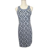 Gretchen Scott Isosceles Rio Gio Blues Dress Halter Geometric Womens Medium - $37.99