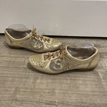 Stewart Weitzman Casual Shoes Sneakers Made In Spain Gold w/ Shimmer Laces Sz 9 - £97.94 GBP