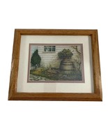 Vintage 1980s Framed Matted Country Print Water Barrell Flowers Farmhous... - $18.81