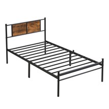 Twin Metal Bed Frame with Wood Panel Headboard - Black/Brown Steel - $103.99