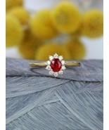 0.62 Ct Ruby And Round Diamonds Halo Engagement Ring in 14K Rose Gold Over - £77.22 GBP