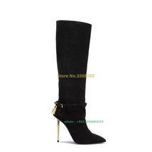 Padlock Key Soft Suede Knee High Boots Sexy Pointed Toe Stiletto High Heel Ankle - £168.73 GBP