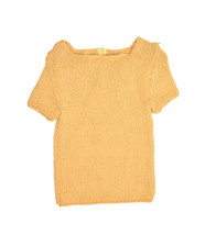 Vintage Hand Knit Wool Sweater Womens XS Yellow Short Sleeve Chukny Knit... - $28.74