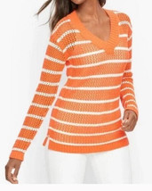 Talbots Cotton Open Stitch Sweater Women&#39;s Size Medium Orange and White ... - $23.75