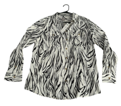 Chico&#39;s Sz 2 12/14 Black &amp; White Zebra Print Long Sleeve Blouse w/pocket... - $47.49