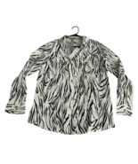 Chico&#39;s Sz 2 12/14 Black &amp; White Zebra Print Long Sleeve Blouse w/pocket... - $47.49
