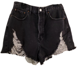 PacSun Distressed Shorts Womens Size 29 Black Denim 5-Pockets Design Pull On - £10.83 GBP
