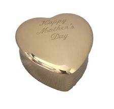 Trinket Box Gold Heart Shape Lidded Lined Red Velvet Engraved Happy Mother&#39;s Day - £11.60 GBP