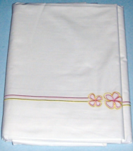 Sferra Fiorina Twin Flat Sheet Carnation Embroidered Cotton Percale NEW - $159.90