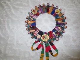 Guatemala Cloth Folk Art Worry Doll 12&quot; Wreath w/Original Burlap Drawstring Bag - £15.66 GBP