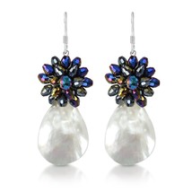 Sparkling Blue Prism Cluster with a Teardrop Seashell Dangle Earrings - £12.24 GBP