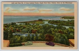 Clinton Iowa Lock and Dam no 13 from Lookout Tower Eagle Point Park Postcard D30 - £7.47 GBP