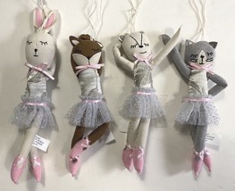 Plush Ballerina Critter Fabric Christmas Ornament Silver Tutu Cat Bunny ... - £3.97 GBP