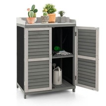 Grey Solid Wood Patio Storage Cabinet Garden Potting Bench Table with Me... - $263.82